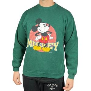 Vintage USA Disney Mickey Mouse Green Crewneck Sweatshirt Mens Medium